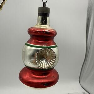 Vintage Glass Double Indent Railroad Light LANTERN Christmas Ornament